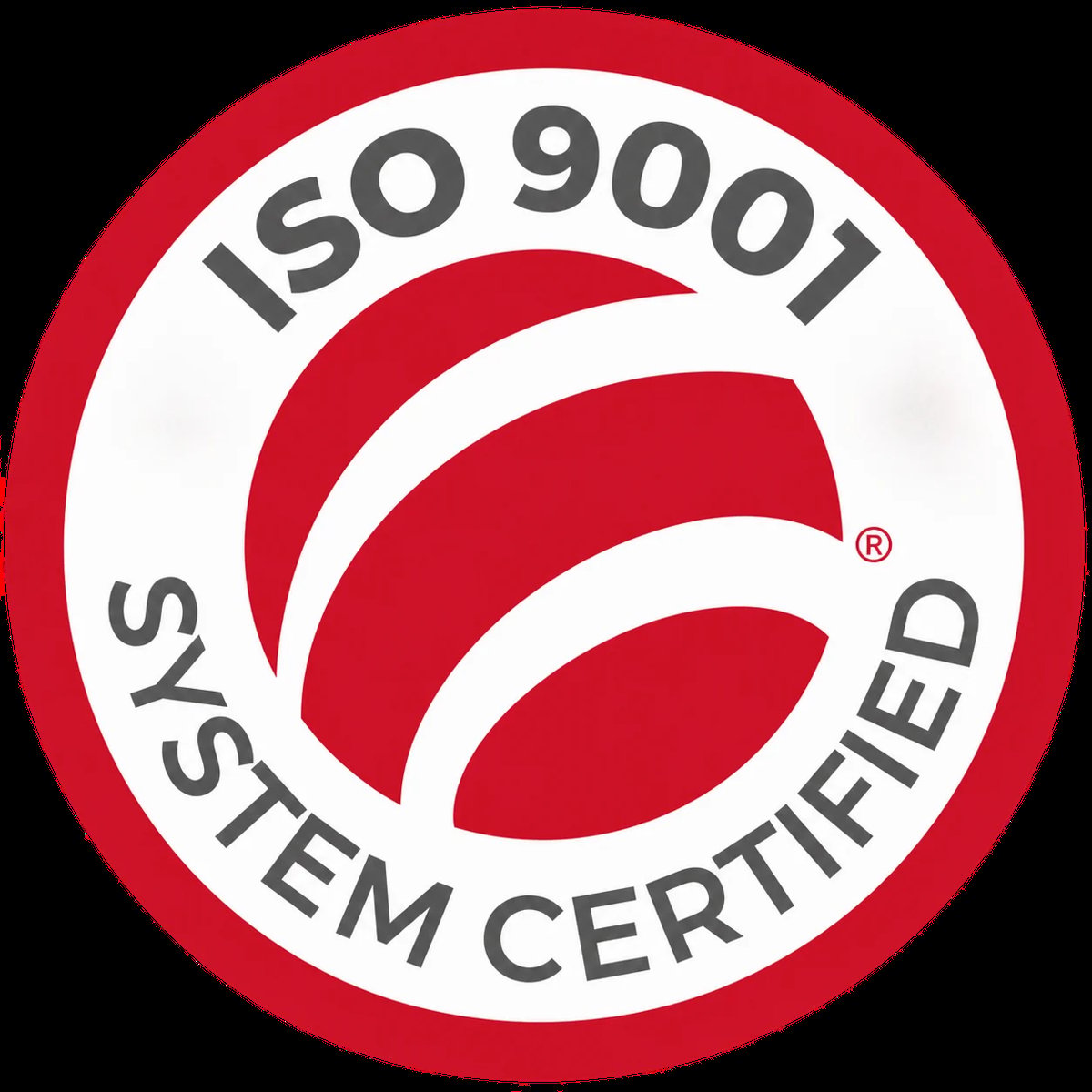 ISO 9001 System Certified badge with red and white circular design